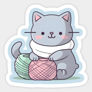 Gray Knitter Kitten Sticker